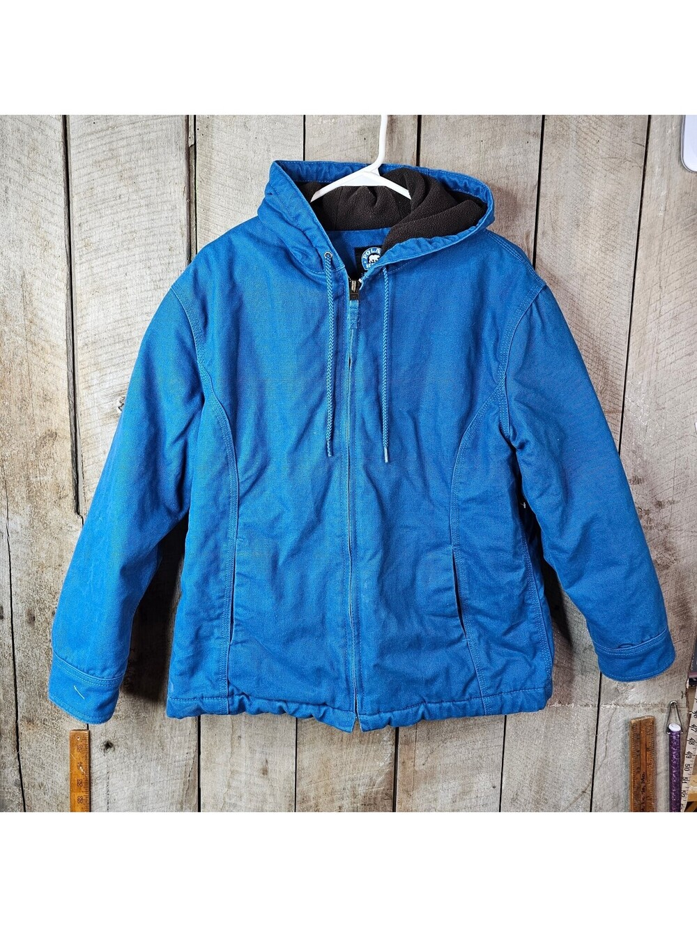 Polar King by Key Men's Full Zip Hooded Work Jacket Canvas Blue Sherpa Lined